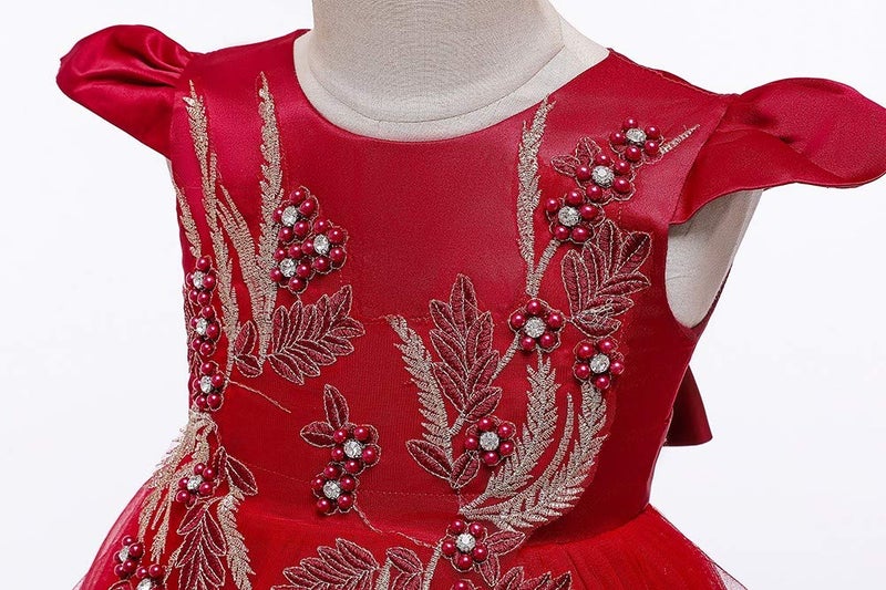HIHCBF Little Big Girls Flower High Low Tulle Dress Princess Wedding Pageant Birthday Party Formal Evening Dance Ball Gown Deep Red 3-4T - Image 5